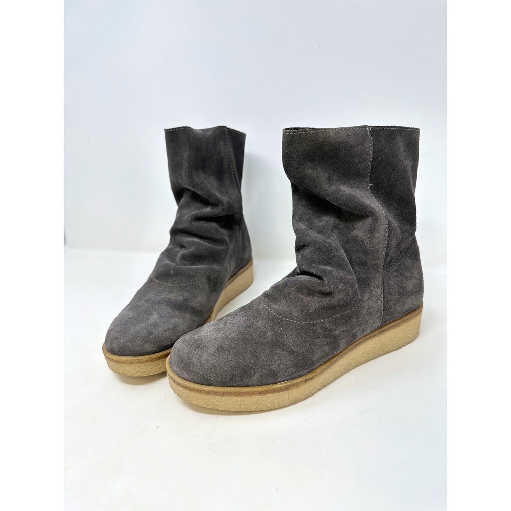 Insider Suede Slouchy Ankle Boots Grey Mini Wedge Crepe Sole Pull On 39
